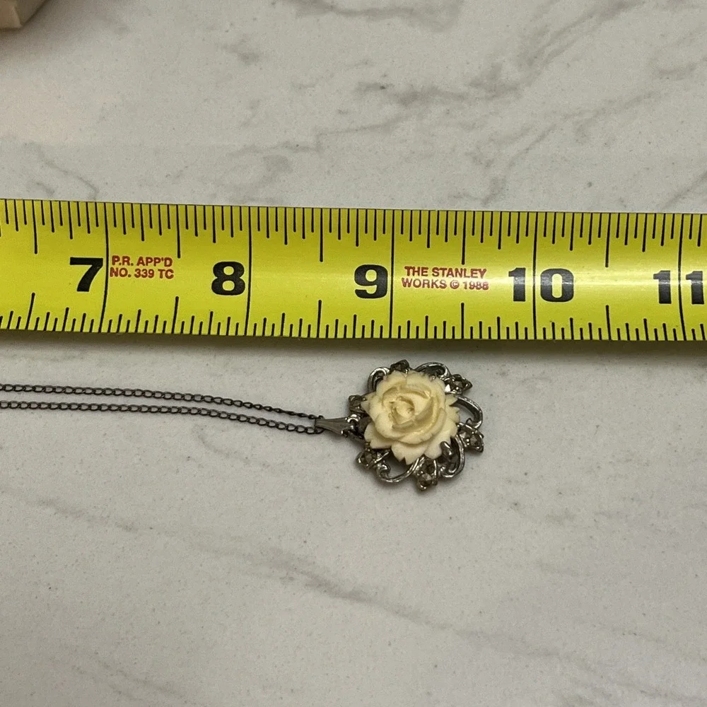 Vtg Florenza celluloid flower scrolling filigree marcasite Victorian Revival HTF